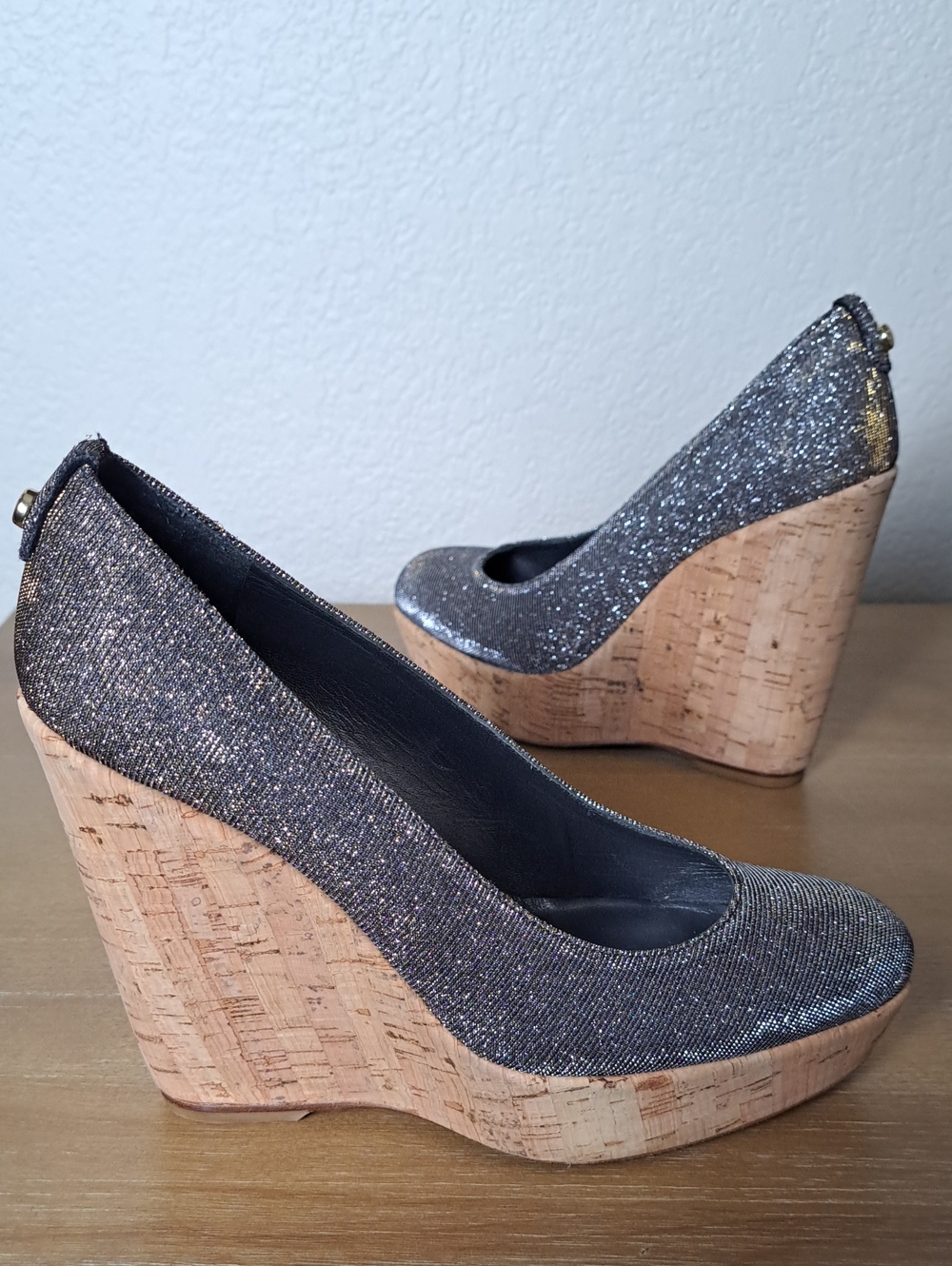 Stuart Weitzman Corkswoon Glitter Wedge Pumps Metallic Size 6.5 EUC